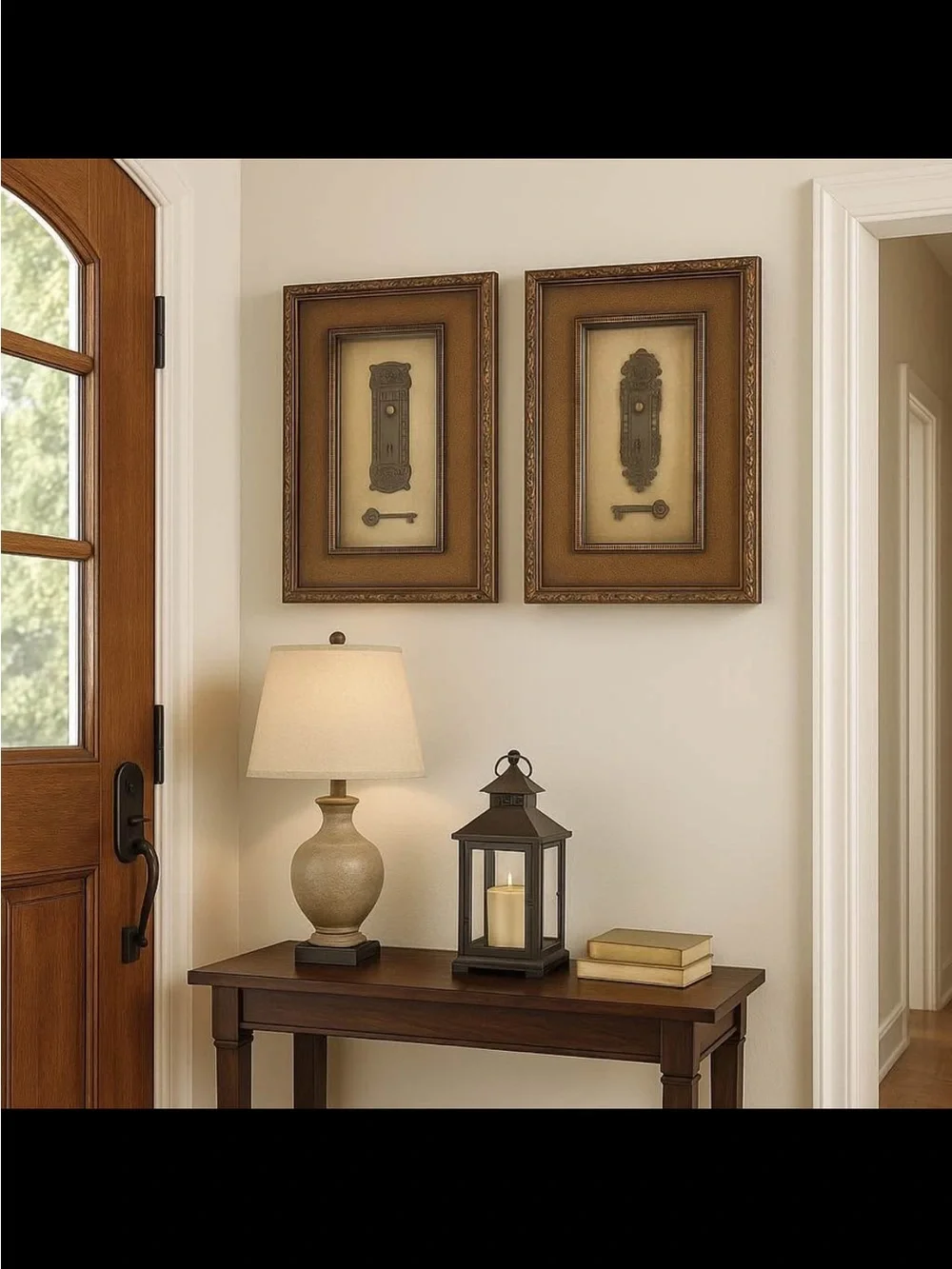 Bombay Victorian Door Plate & Key Wall Art in Brown and Gold